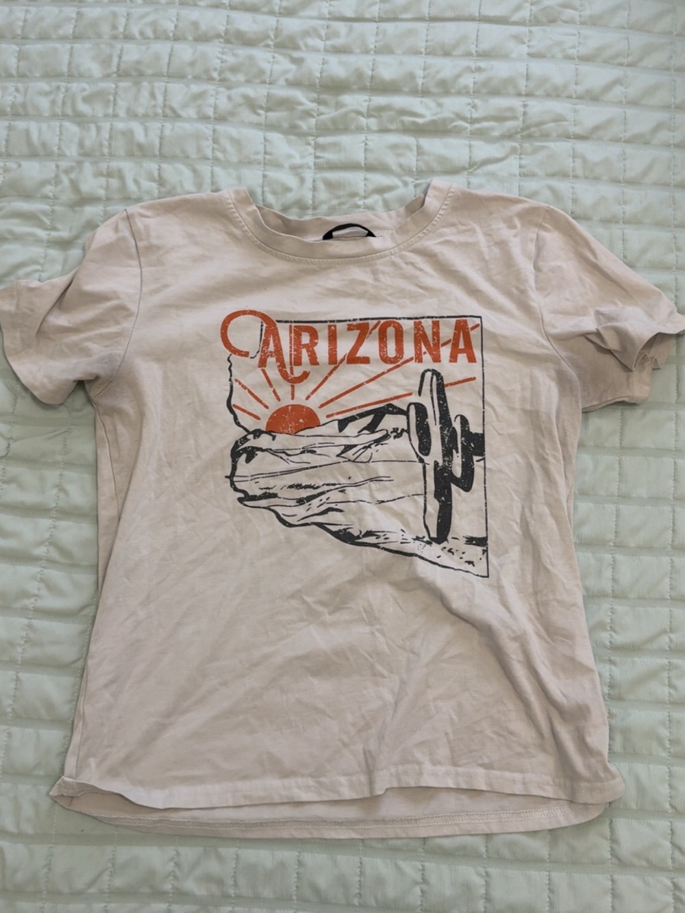 Arizona Graphic Tee in Light Beige with Orange & Black Print